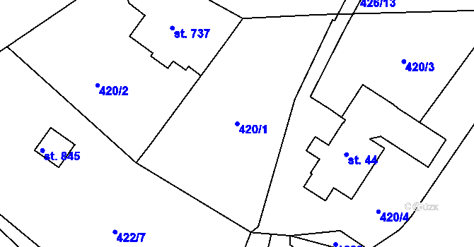 Parcela st. 420/1 v KÚ Lukov u Zlína, Katastrální mapa