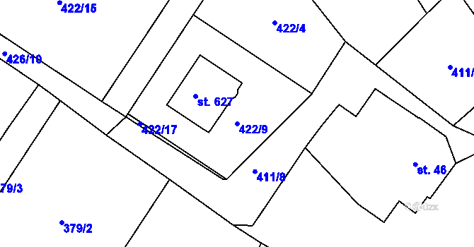 Parcela st. 422/9 v KÚ Lukov u Zlína, Katastrální mapa