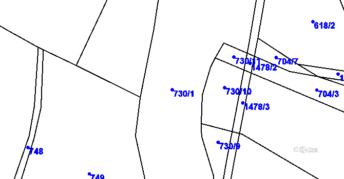 Parcela st. 730/1 v KÚ Lukov u Zlína, Katastrální mapa