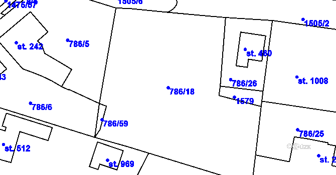 Parcela st. 786/18 v KÚ Lukov u Zlína, Katastrální mapa