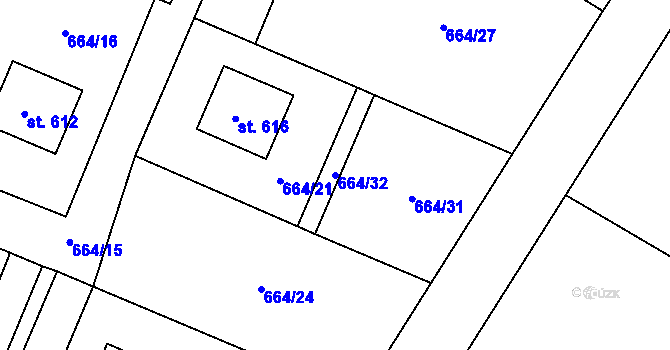 Parcela st. 664/32 v KÚ Lukov u Zlína, Katastrální mapa