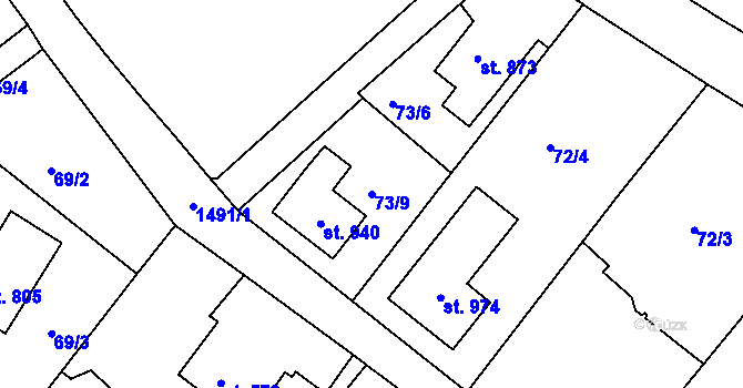 Parcela st. 73/9 v KÚ Lukov u Zlína, Katastrální mapa