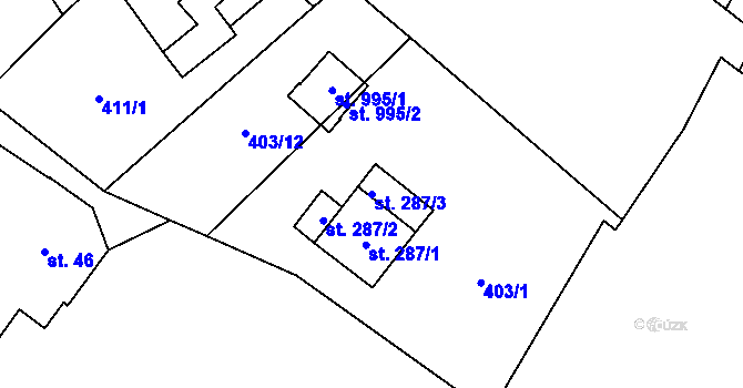 Parcela st. 287/3 v KÚ Lukov u Zlína, Katastrální mapa