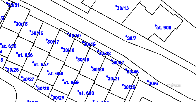 Parcela st. 30/48 v KÚ Lukov u Zlína, Katastrální mapa