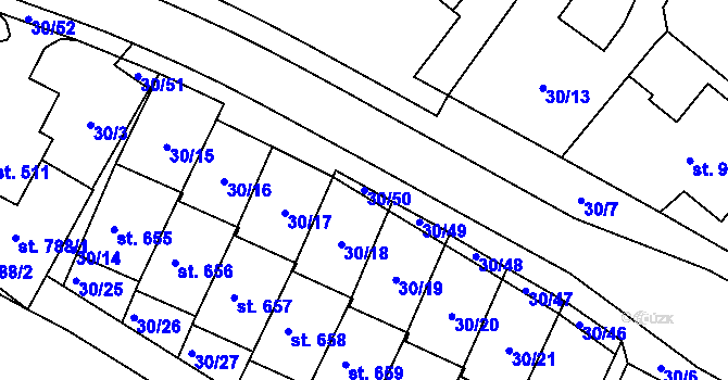 Parcela st. 30/50 v KÚ Lukov u Zlína, Katastrální mapa