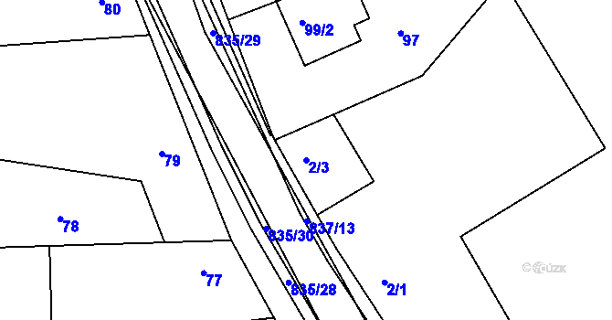 Parcela st. 2/3 v KÚ Lukov u Moravských Budějovic, Katastrální mapa