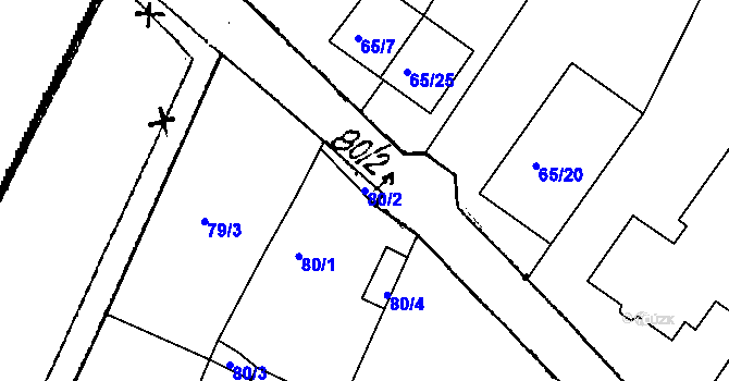 Parcela st. 80/2 v KÚ Lukov nad Dyjí, Katastrální mapa