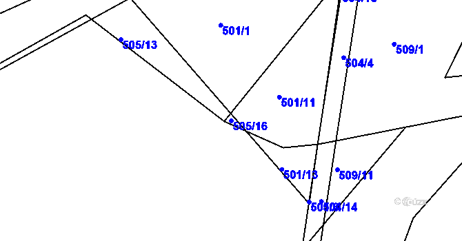 Parcela st. 505/16 v KÚ Lukov nad Dyjí, Katastrální mapa