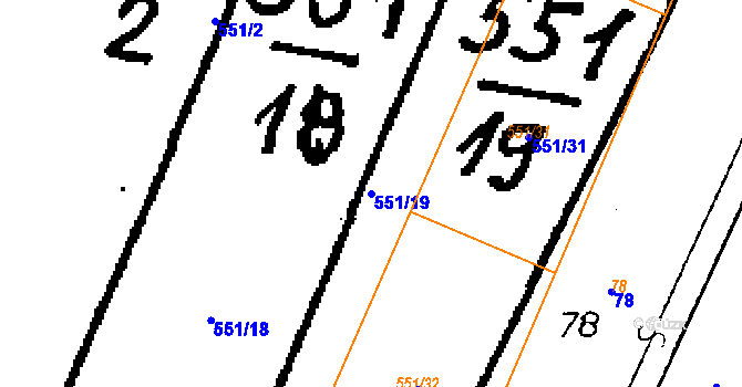 Parcela st. 551/19 v KÚ Lukov nad Dyjí, Katastrální mapa