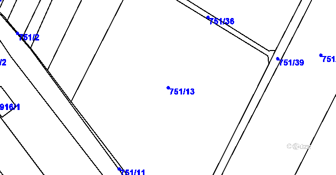Parcela st. 751/13 v KÚ Lukov nad Dyjí, Katastrální mapa