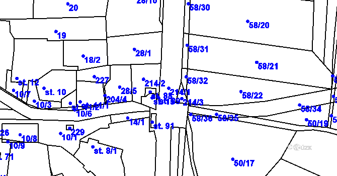 Parcela st. 214/1 v KÚ Luková nad Cidlinou, Katastrální mapa