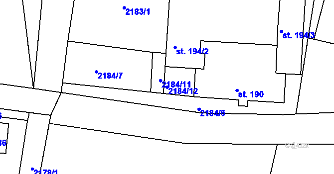 Parcela st. 2184/12 v KÚ Luková, Katastrální mapa