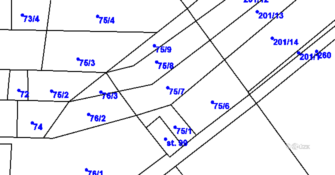 Parcela st. 75/7 v KÚ Luková u Přerova, Katastrální mapa