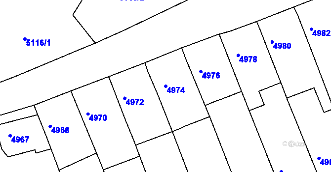 Parcela st. 4974 v KÚ Lukovany, Katastrální mapa