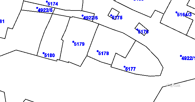 Parcela st. 5178 v KÚ Lukovany, Katastrální mapa