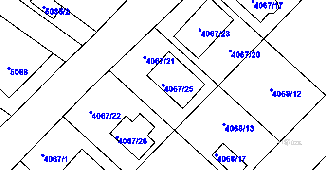 Parcela st. 4067/25 v KÚ Lukovany, Katastrální mapa
