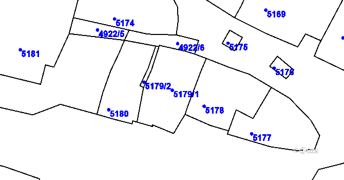 Parcela st. 5179/1 v KÚ Lukovany, Katastrální mapa