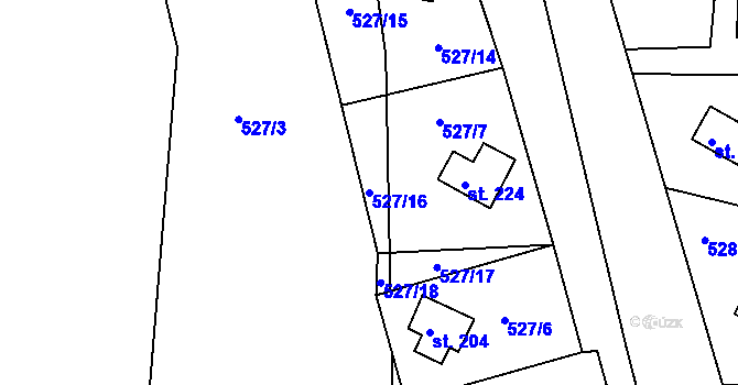 Parcela st. 527/16 v KÚ Lukoveček, Katastrální mapa