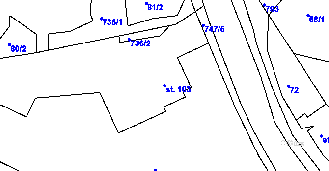 Parcela st. 103 v KÚ Lukoveček, Katastrální mapa