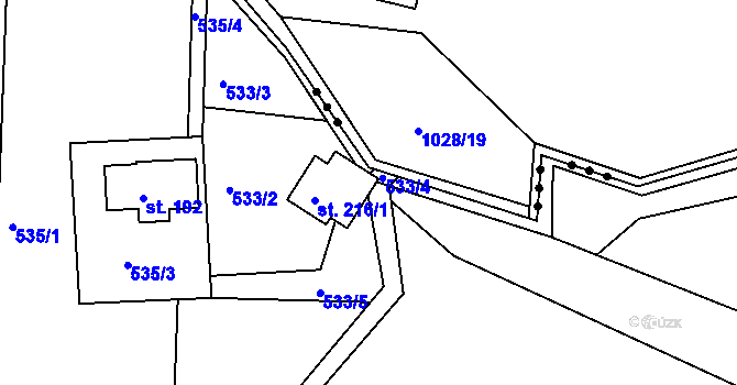 Parcela st. 216/2 v KÚ Lukoveček, Katastrální mapa
