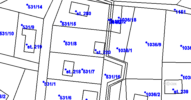 Parcela st. 220 v KÚ Lukoveček, Katastrální mapa