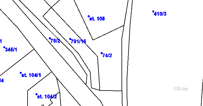 Parcela st. 74/2 v KÚ Lukoveček, Katastrální mapa