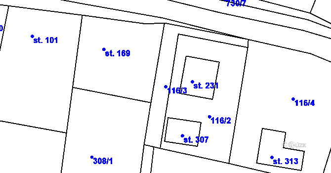 Parcela st. 116/3 v KÚ Lukoveček, Katastrální mapa