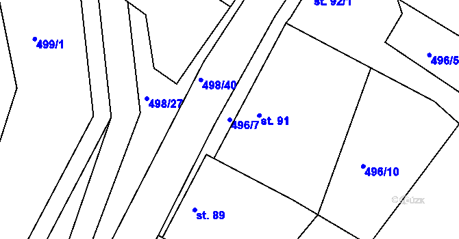 Parcela st. 496/7 v KÚ Lukoveček, Katastrální mapa