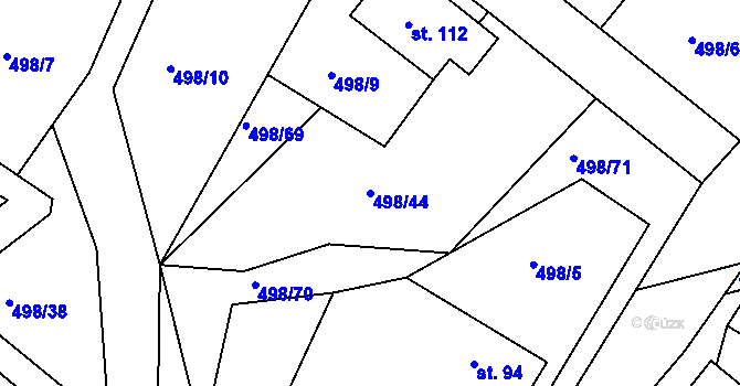 Parcela st. 498/44 v KÚ Lukoveček, Katastrální mapa