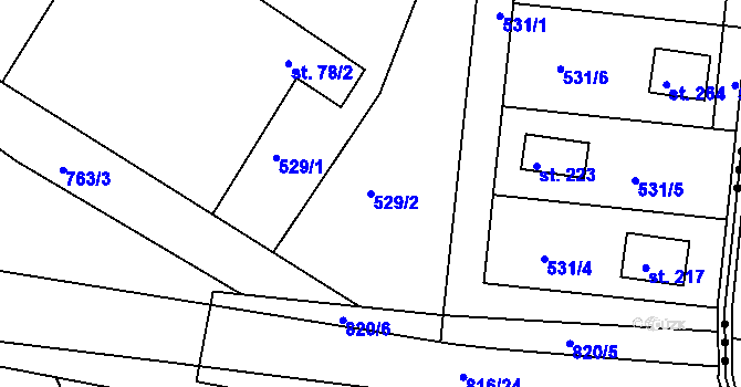 Parcela st. 529/2 v KÚ Lukoveček, Katastrální mapa