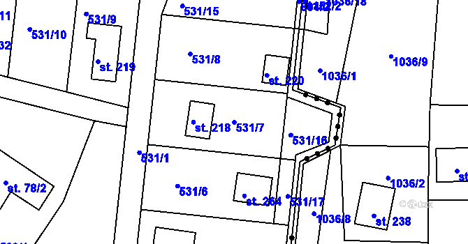 Parcela st. 531/7 v KÚ Lukoveček, Katastrální mapa