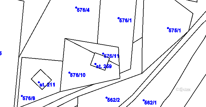 Parcela st. 576/11 v KÚ Lukoveček, Katastrální mapa