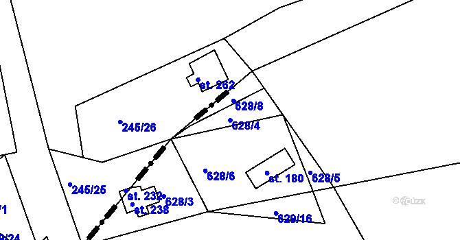 Parcela st. 628/4 v KÚ Lukoveček, Katastrální mapa