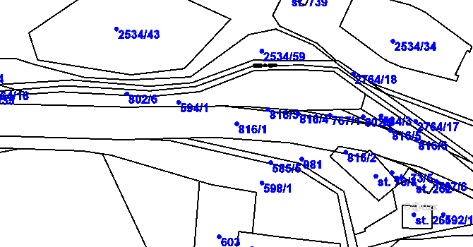 Parcela st. 816/1 v KÚ Lukoveček, Katastrální mapa