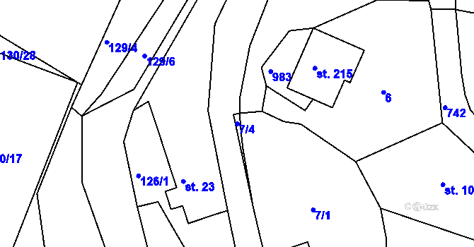 Parcela st. 7/4 v KÚ Lukoveček, Katastrální mapa