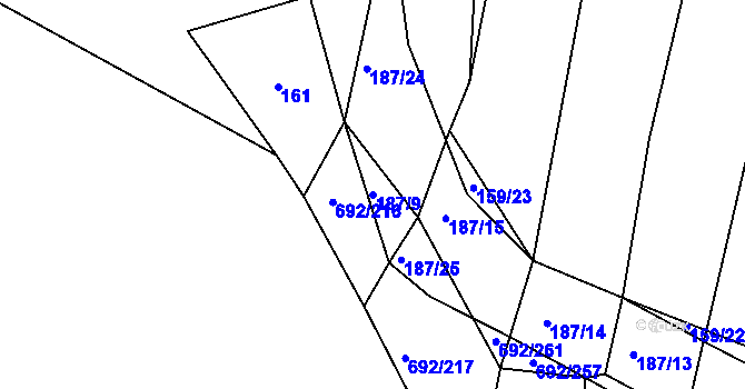 Parcela st. 187/9 v KÚ Lukoveček, Katastrální mapa