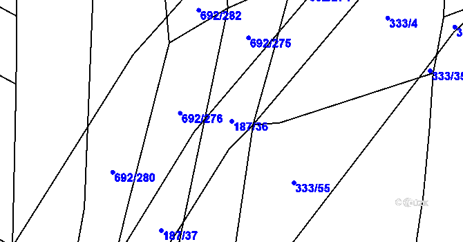 Parcela st. 187/36 v KÚ Lukoveček, Katastrální mapa