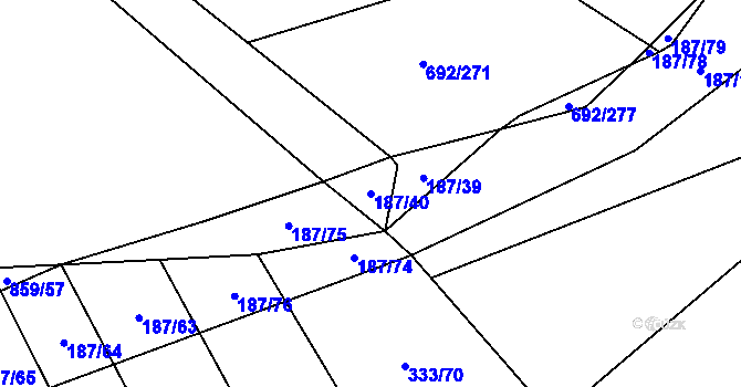 Parcela st. 187/40 v KÚ Lukoveček, Katastrální mapa