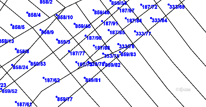 Parcela st. 333/75 v KÚ Lukoveček, Katastrální mapa