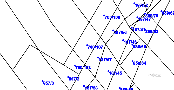 Parcela st. 700/107 v KÚ Lukoveček, Katastrální mapa