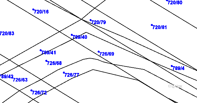 Parcela st. 726/69 v KÚ Lukoveček, Katastrální mapa