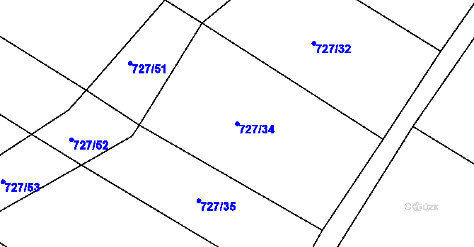 Parcela st. 727/34 v KÚ Lukoveček, Katastrální mapa