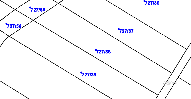 Parcela st. 727/38 v KÚ Lukoveček, Katastrální mapa