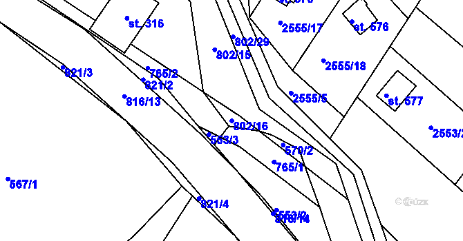Parcela st. 802/16 v KÚ Lukoveček, Katastrální mapa