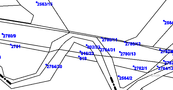 Parcela st. 802/22 v KÚ Lukoveček, Katastrální mapa