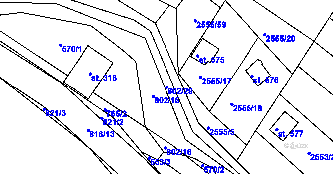 Parcela st. 802/29 v KÚ Lukoveček, Katastrální mapa
