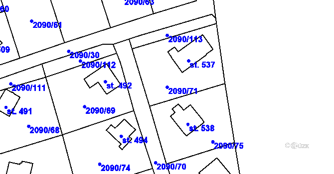 Parcela st. 2090/71 v KÚ Luleč, Katastrální mapa