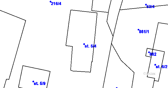 Parcela st. 5/4 v KÚ Lupenice, Katastrální mapa