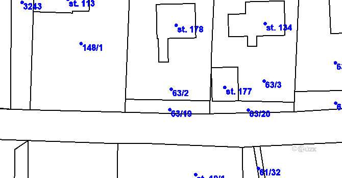 Parcela st. 63/2 v KÚ Lupenice, Katastrální mapa