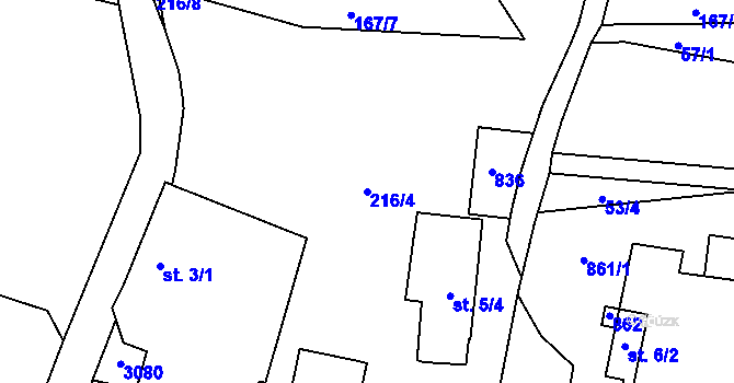 Parcela st. 216/4 v KÚ Lupenice, Katastrální mapa